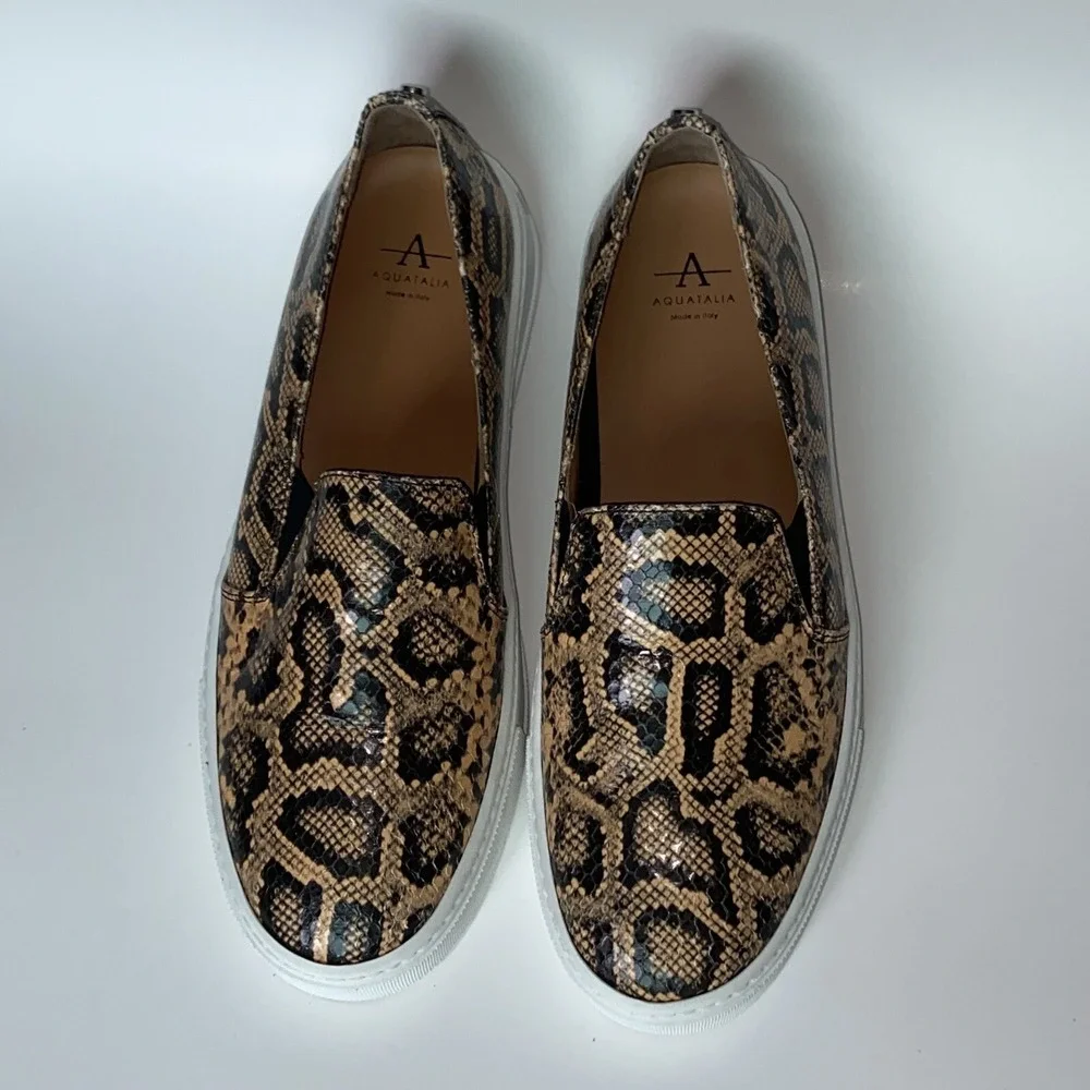Aquatalia Slip On Loafers Python Leather Snake Shoe Women's Size $450